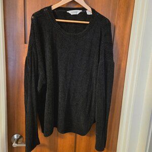 Vintage Knightsbridge Black Rib-Knit Chenille Oversized Sweater Size Extra Large